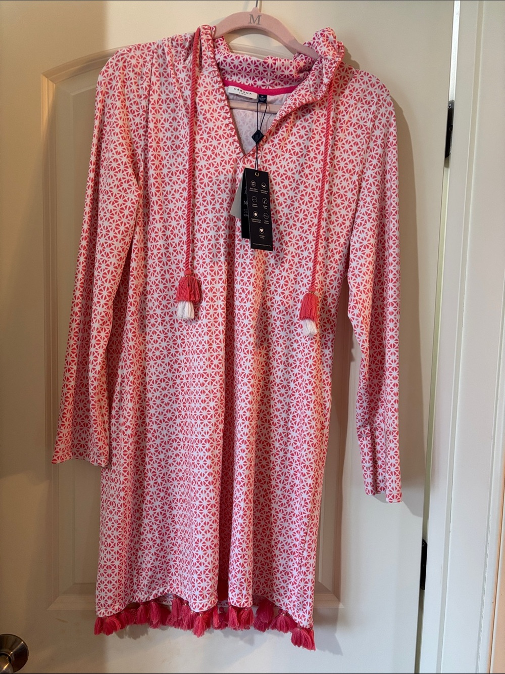Cabana Life Pink and White Printed Hooded Cover-Up Dress